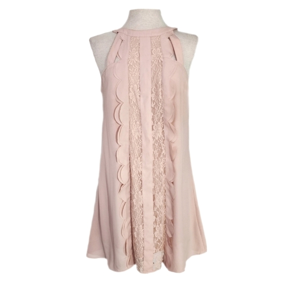 Dresses & Skirts - Altered States Dress Lace Panel with Scalloped Ruffle Trapeze Style Pink Size M